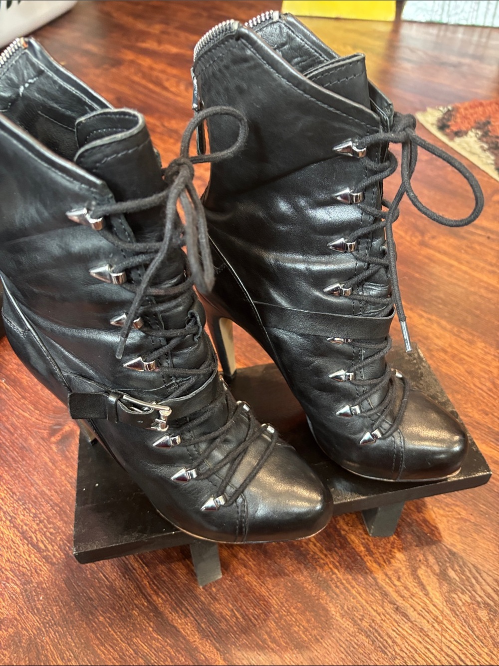 Sam Edelman Black Lace-Up High Heel Ankle Boots